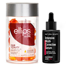Ellips Hair Vitamin Oil - Hair Vitality 50capsules x1ml X Natural Beauty Intensive Multi-Corrective Serum - Mandelic Acid 18% (Exp.09 Apr 2026) 35ml 2pcs