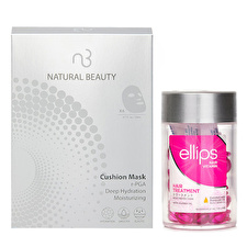 Ellips Hair Vitamin Oil - Hair Treatment 50capsules x1ml X Natural Beauty r-PGA Deep Hydration Moisturizing Cushion Mask (Exp.13 Apr 2026) 6x 20ml 2pcs