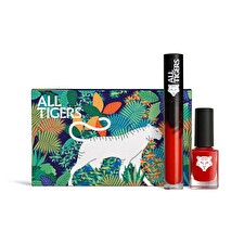 All Tigers Set All Tigers: Natural & Vegan Liquid Lipstick 888 Call Me Queen 8ml & Natural & Vegan Vegan Nail Polish 298 Hit It Big 11ml
