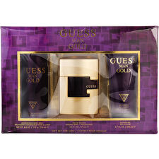 Guess Guess Gold For Men - 3 Pc Gift Set 60ml/2.5oz Eau De Toilette Spray 180ml/6.0oz Deodorizing Spray 180ml/6.7oz Shower Gel 60ml/2.5oz
