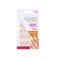 Elegant Touch Set Natural French Square Artificial Nails Bare 101 Size Medium 24 Pcs