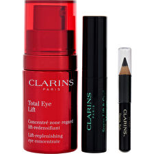 Clarins Total Eye Lift Kit: Total Eye Lift 15ml/0.5oz & Supra Lift & Curl Mascara 3ml/0.1oz & Crayon Kohl 01 3.9g/0.1oz & Double Serum 1ml/0.03oz * 7 --4pcs