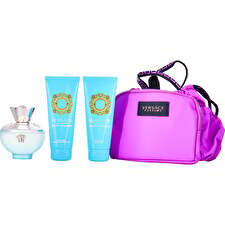 Versace Dylan Turquoise 4pc Women Gift Set - Eau De Toilette & Body Lotion & Shower Gel & Clutch Bag 100ml