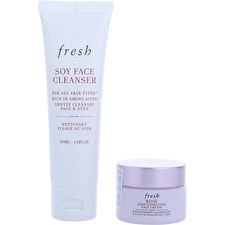 Fresh Dewy Skin Duo Skincare Set For Women - 2 Pc 30ml/1.6oz Soy Face Cleanser 0.5oz Rose Deep Hydration Face Cream 30ml/1.6oz