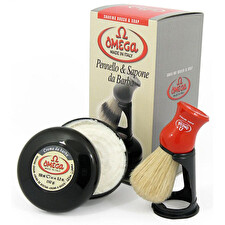 Omega Shaving Brush With Stand And Soap 100% Pure Bristles