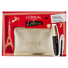 L`Oreal Paris Atelier Kit Set L'oreal Paris: Volume Million Lashes Volumizing & Lengthening Mascara Black 8.9ml & Paradise Kajal Eye Pencil 1.2 G & Textile Makeup Bag Gold