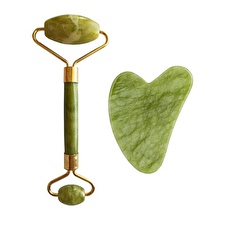 Palsar 7 Massage Roller And Plate Guasha Green Xiuyan Jadeite ( Light Green Xiuyan Jade Roller & Gua Sha Set)