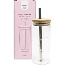 Glass Tumbler with Stainless Steel Straw 580ml