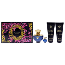 Versace Dylan Blue For Women - 4 Pc Gift Set 90ml/3.4oz Eau De Parfum Spray 0.17oz Eau De Parfum Spray (mini) 90ml/3.4oz Body Lotion 90ml/3.4oz Bath And Shower Gel 90ml/3.4oz