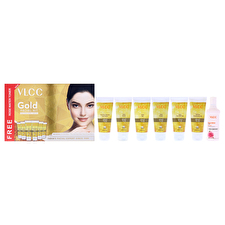 VLCC Gold Facial Kit By Vlcc For Women - 7 Pc 30ml/1.76oz Comfrey Cleanser Cum Toner 30ml/1.76oz Gold Scrub 30ml/1.76oz Gold Gel 30ml/1.76oz Gold Cream 30ml/1.76oz Gold Peel-off Mask 30ml/1.76oz Oil Free Moisturising Gel 90ml/3.5oz Rose Water Toner 30ml/1.76oz