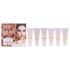 VLCC Anti Tan Facial Kit By Vlcc For Women - 6 Pc 0.35oz Comfrey Cleanser Cum Toner 0.35oz Oatmeal Scrub 0.35oz Melawhite Gel 0.35oz Pista Massage Cream 0.35oz Melawhite Pack 0.35oz Oil Free Moisturising Gel 0.35oz