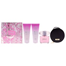 Versace Versace Bright Crystal For Women - 4 Pc Gift Set 90ml/3oz Eau De Toilette Spray 90ml/3.4oz Body Lotion 90ml/3.4oz Shower Gel Round Make Up Case 90ml/3oz