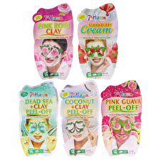 7th Heaven Moisturising Face Masks For Women - 5 Pc 0.5oz Strawberry Cream Mask 0.3oz Dead Sea Plus Clay Peel-off Mask 0.3oz Coconut Plus Clay Off-peel Mask 0.5oz Pink Rose Clay Mask 0.3oz Pink Guava Peel-off Mask 0.5oz