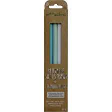Reusable Soft Silicone Straws Pastel + Cleaning Brush 4pk
