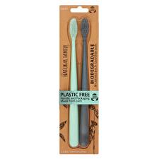 The Natural Family Co. Bio Toothbrush Pastel Mixed Colours X 2 Pack (contains: Up To 5 Different Pastel (twin Pack) - Colours Selected At Random