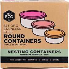 Stainless Steel Round Containers Rise Leak Resistant 3pk