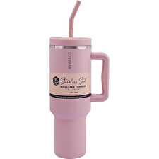 Insulated Tumbler with Handle & Straw Rose 1180ml