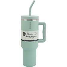 Insulated Tumbler with Handle & Straw Sage 1180ml