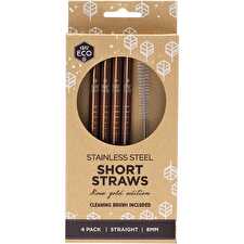 Stainless Steel Short Straws Rose Gold 4pk