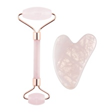 Palsar 7 Massage Roller And Guasha Rose Plate (rose Quartz Jade Roller & Gua Sha Set)